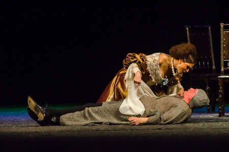 DNIPRO, UKRAINE - NOVEMBER 6, 2020: Comedy the Tartuffe by Moliere performed by members of the Lesya...