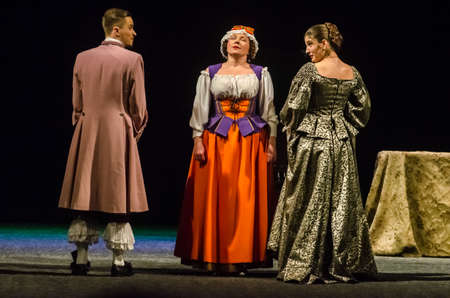 DNIPRO, UKRAINE - NOVEMBER 6, 2020: Comedy the Tartuffe by Moliere performed by members of the Lesya...