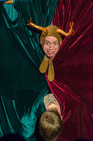 DNIPRO, UKRAINE - NOVEMBER 25, 2020: Medieval French farces performed by members of the Dnipro State Drama and Comedy Theater.のeditorial素材