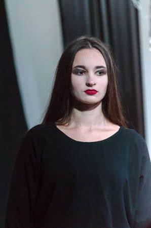 DNIPRO, UKRAINE - NOYEMBER 29, 2020: Polina Bulgarina perfomes Tales of the Decade at the Youth Theater Mirror.のeditorial素材
