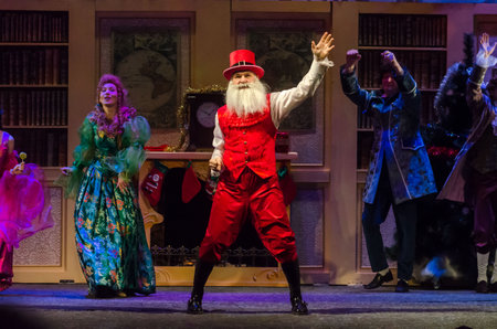DNIPRO, UKRAINE - DECEMBER 19, 2020: Christmas story performed by members of the Dnipro State Drama and Comedy Theater.のeditorial素材