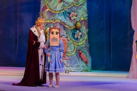 Kam'yanske, UKRAINE - DECEMBER 29, 2020: The Nutcracker and the Mouse King performed by members of the Lesya Ukrainka Theater from the city of Kamenskoye.のeditorial素材