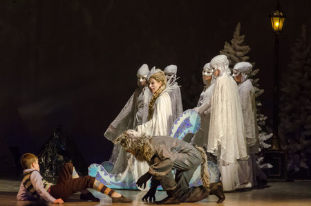 KAM'YANSKE, UKRAINE - JANUARY 6, 2021: The Chronicles of Narnia performed by members of the Lesya Ukrainka Theater from the city of Kamenskoye.のeditorial素材