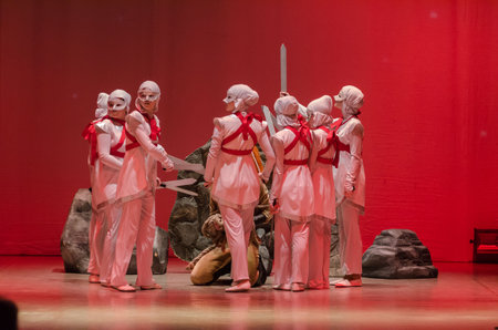KAM'YANSKE, UKRAINE - JANUARY 6, 2021: The Chronicles of Narnia performed by members of the Lesya Ukrainka Theater from the city of Kamenskoye.のeditorial素材