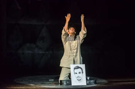 DNIPRO, UKRAINE - JANUARY 31, 2021: Homeless blues performed by members of the Dnipro State Drama...