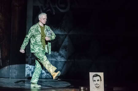 DNIPRO, UKRAINE - JANUARY 31, 2021: Homeless blues performed by members of the Dnipro State Drama and Comedy Theater.のeditorial素材