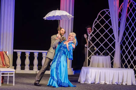 DNIPRO, UKRAINE - FEBRUARY 21, 2021: Comedy Masquerade performed by members of the Dnipro State Drama and Comedy Theater.のeditorial素材