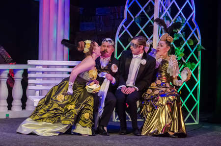DNIPRO, UKRAINE - FEBRUARY 21, 2021: Comedy Masquerade performed by members of the Dnipro State Drama and Comedy Theater.のeditorial素材