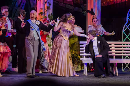 DNIPRO, UKRAINE - FEBRUARY 21, 2021: Comedy Masquerade performed by members of the Dnipro State Drama and Comedy Theater.のeditorial素材