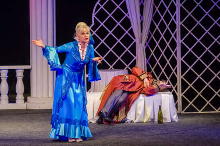 DNIPRO, UKRAINE - FEBRUARY 21, 2021: Comedy Masquerade performed by members of the Dnipro State Drama and Comedy Theater.のeditorial素材