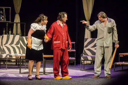 DNIPRO, UKRAINE - MARCH 5, 2021: Comedy Pajamas for six performed by members of the Dnipro State...