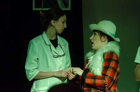 DNIPRO, UKRAINE - APRIL 25, 2021: Sanitarium perfomed by members of the Youth Theater Mirror.のeditorial素材