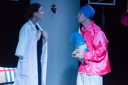 DNIPRO, UKRAINE - APRIL 25, 2021: Sanitarium perfomed by members of the Youth Theater Mirror.のeditorial素材