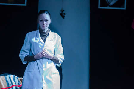 DNIPRO, UKRAINE - APRIL 25, 2021: Sanitarium perfomed by members of the Youth Theater Mirror.
