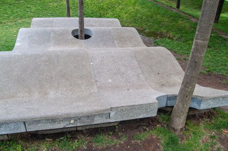 Walking area in a public park made of concreteの写真素材