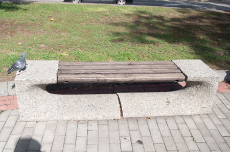 City bench for relaxing in a public parkの写真素材