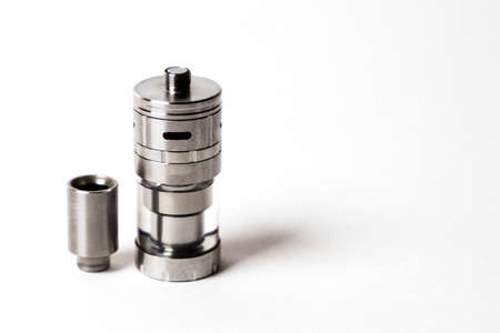 devices and accessories for vape and e-cigarette isolated on the white background with copyspaceの写真素材