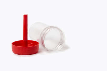 sterile plastic medical container for medical laboratory analysis isolated on the white background