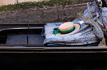 the hat of gondolier on the gondola in Venice, Italyの写真素材