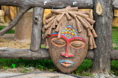 brown bright traditional African ritual maskの写真素材