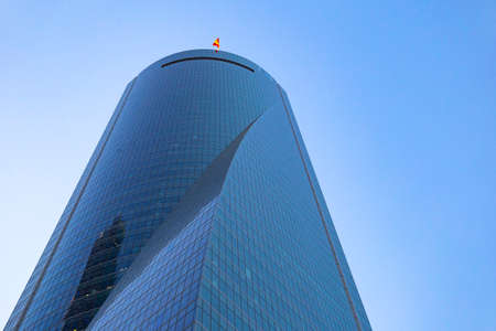 Four modern skyscrapers (Cuatro Torres) in business financial district of Madrid, Spain 2018-08-14