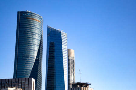 Four modern skyscrapers (Cuatro Torres) in business financial district of Madrid, Spain 2018-08-14のeditorial素材