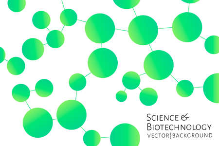 Modern background with green chemical bonds, molecules pattern. Medicine, science, biotechnology, pharmacology innovation concept. Place for text. White backdrop. Vector EPS 10 illustration.のイラスト素材