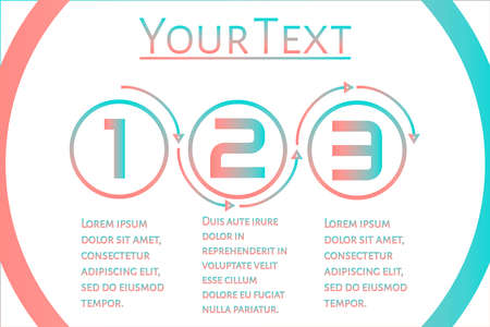 Futuristic Infographic template with 3 options (steps) and place for text. Trendy coral color circles template design for report, banner, workflow, business presentation. Vector EPS 10 illustrationのイラスト素材
