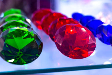 Different types of gems stones in the showcase of the shop in Barcelona, Catalonia, Spain. 2019-05-01の写真素材