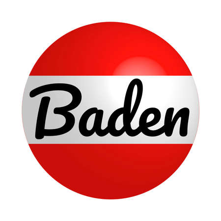 Round button Icon of national flag of Austria with inscription of city name: Baden in modern style and reflection of light. Vector EPS10 illustration.のイラスト素材