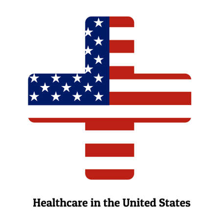 National flag of The United States of America in the shape of a medical cross. Care of health and medicine concept. For logo, banner, background.のイラスト素材