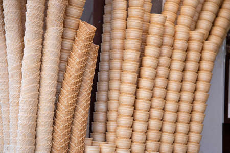 Background with empty crispy ice cream cones