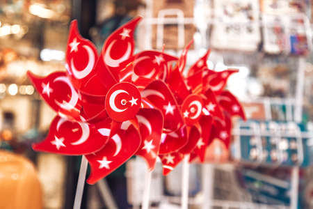 Windmill toy in colors of Turkish flag. Souvenir from Istanbul, Turkey 2019-08-12のeditorial素材