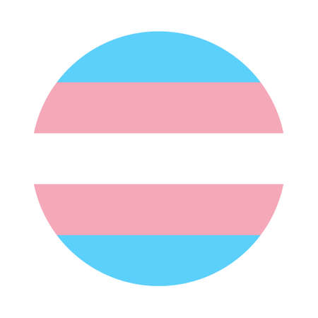 Circle button Icon of official transgender community flag with blue, white and pink stripes.のイラスト素材