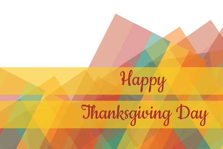 Thanksgiving day card template with colorful geometric background with traditional colors. Text inscription happy thanksgiving day. Template for banner, card, poster. Vector EPS10 illustration.のイラスト素材