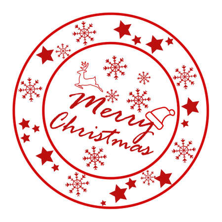 Merry Christmas and Happy New Year circle badges, stamps or labels with text inscription. Decorative template for banner, greetings card, poster.のイラスト素材