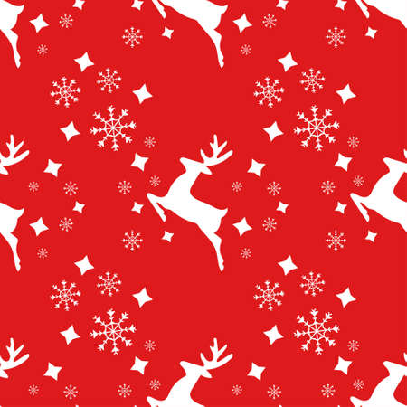 Christmas or New Year seamless pattern background. Holiday Xmas repeat texture. Festive seasonal endless print with reindeer, sleigh, stars, snowflakes.のイラスト素材