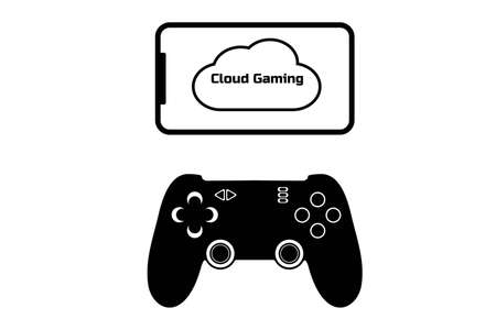 Cloud gaming concept. Modern smartphone and gamepad connected to the cloud service. Future of...