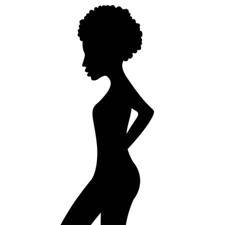 Black silhouette of curly African woman. Portrait in profile. Vector illustration.のイラスト素材
