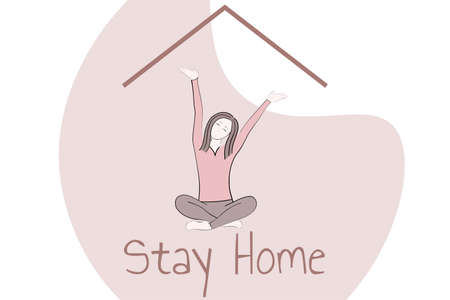 Self quarantine and and social distancing concept. Stay home. COVID-19 coronavirus. Template for background, banner, poster with text inscription. Vector EPS10 illustrationのイラスト素材