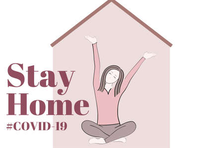 Self quarantine and and social distancing concept. Stay home. COVID-19 coronavirus. Template for background, banner, poster with text inscription. Vector EPS10 illustrationのイラスト素材