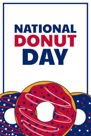 National Donut Day. Holiday concept. Template for background, banner, card, poster with text inscription. Vector EPS10 illustration.のイラスト素材