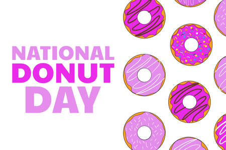 National Donut Day. Holiday concept. Template for background, banner, card, poster with text inscription. Vector EPS10 illustration.のイラスト素材