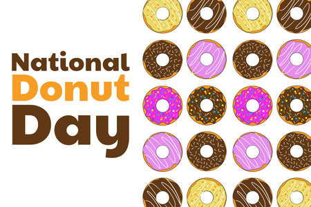 National Donut Day. Holiday concept. Template for background, banner, card, poster with text inscription. Vector EPS10 illustration.のイラスト素材