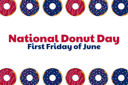 National Donut Day. Holiday concept. Template for background, banner, card, poster with text inscription. Vector EPS10 illustration.のイラスト素材