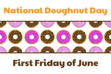 National Donut Day. Holiday concept. Template for background, banner, card, poster with text inscription.のイラスト素材