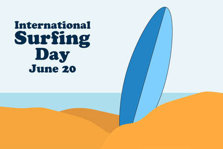 International Surfing Day. June 20. Holiday concept. Template for background, banner, card, poster with text inscription.のイラスト素材