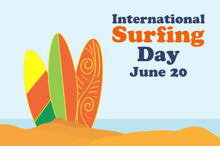 International Surfing Day. June 20. Holiday concept. Template for background, banner, card, poster with text inscription.のイラスト素材