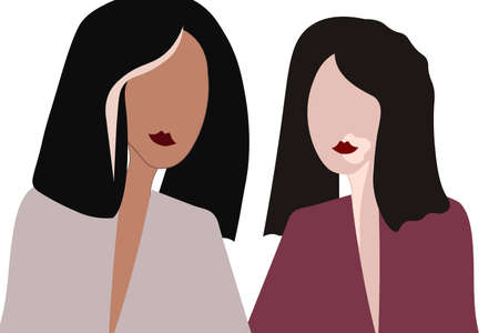Two stylish woman with vitiligo. Modern trendy art. Vector EPS10 illustration.のイラスト素材