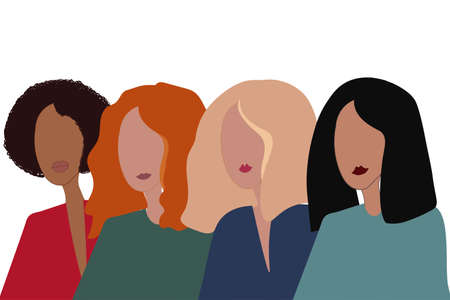 Drawing of a women of different nationalities in trendy style. Vector illustration.のイラスト素材